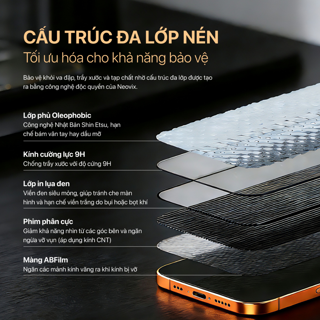【17 16 Pro Max】Kính Cường Lực iPhone Chống Nhìn Trộm Trong Suốt Khung Tự Dán Viền Đen Mỏng Hạn Chế Không Bám Vân Tay Màn