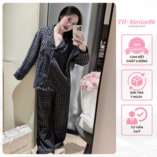 Bộ đồ ngủ nữ, bộ đồ ngủ lót lông kẻ caro tay dài chất dạ kẻ lót lông hàng đẹp bigsize