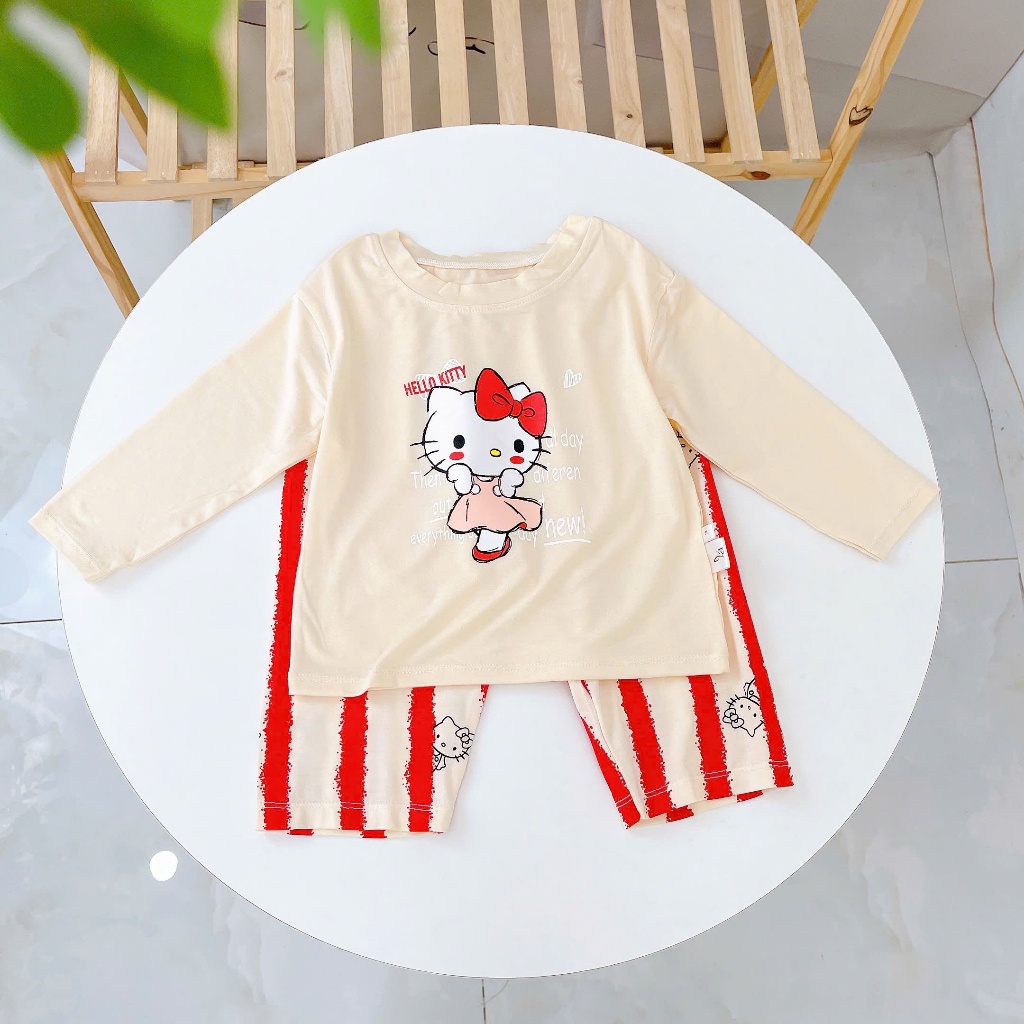 Bộ dài tay cho bé sợi sồi Modal Lá Homewear A376, đồ ngủ mát bé trai gái khủng long kitty dễ thương