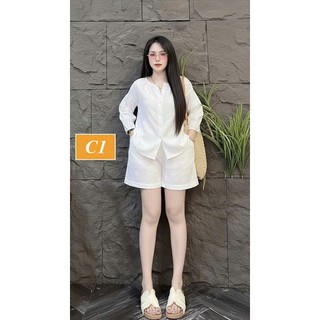 ME - BỘ CỘC, Bộ nữ áo tay dài, quần short cạp chun, chất liệu đũi cao cấp, mặc mềm mát - BC01