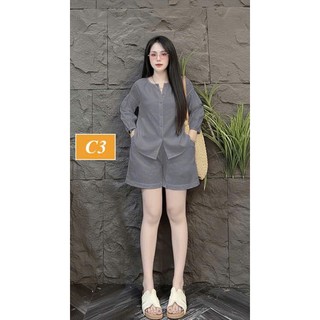 ME - BỘ CỘC, Bộ nữ áo tay dài, quần short cạp chun, chất liệu đũi cao cấp, mặc mềm mát - BC01