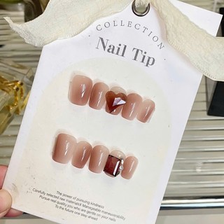 NANTY Nailbox thiết kế móng ngắn ombre màu thạch cam đính đá M322