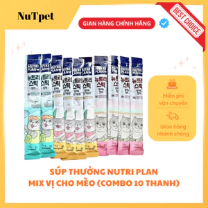 Súp thưởng cho mèo Nutri plan vị cá hồi, Gà và Cá ngừ Nutri Stick 14g