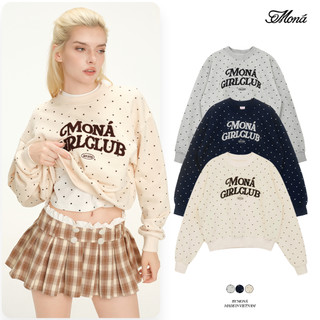 Áo Sweater chấm bi MONÁ chất nỉ chân cua form boxy thêu chữ nổi - NORI
