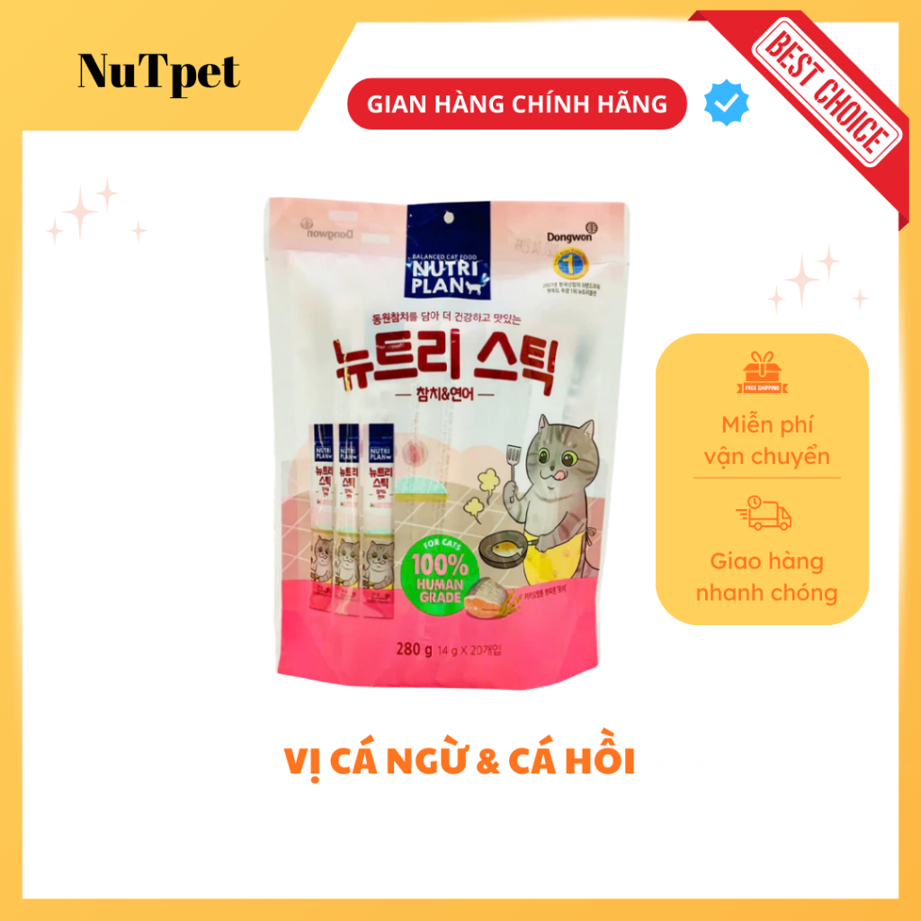 Súp thưởng cho mèo Nutri Plan túi 20 thanh cho mèo, súp dinh dưỡng cho mèo vị cá ngừ,cá hồi,gà