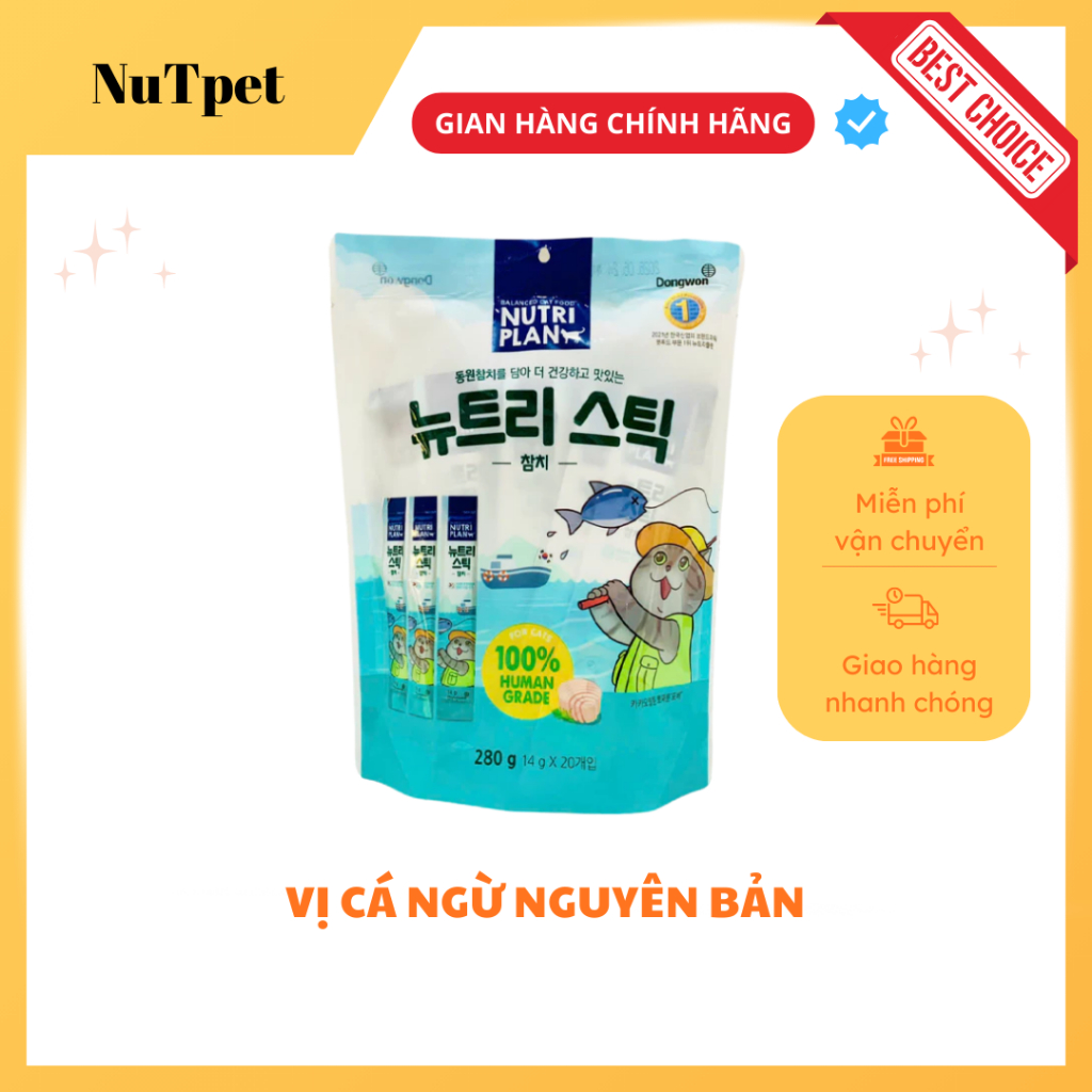 Súp thưởng cho mèo Nutri Plan túi 20 thanh cho mèo, súp dinh dưỡng cho mèo vị cá ngừ,cá hồi,gà