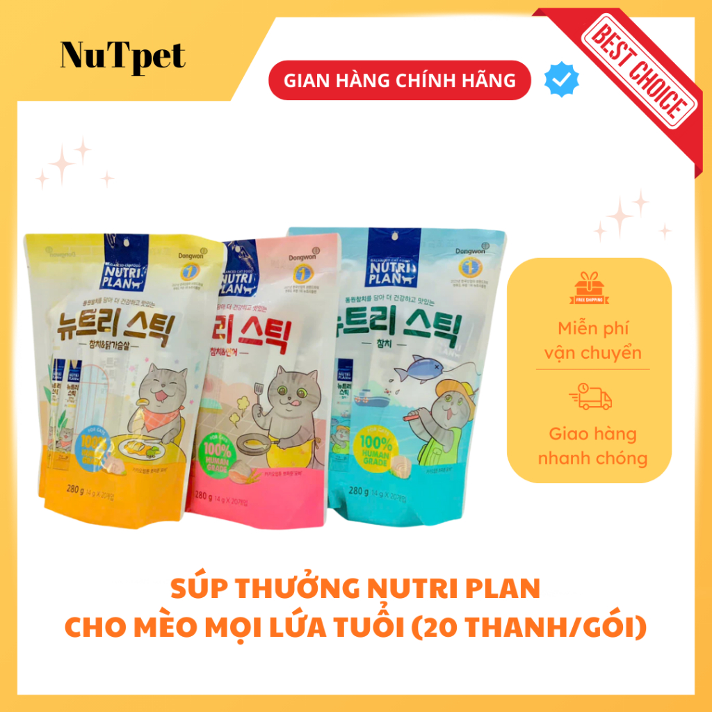 Súp thưởng cho mèo Nutri Plan túi 20 thanh cho mèo, súp dinh dưỡng cho mèo vị cá ngừ,cá hồi,gà