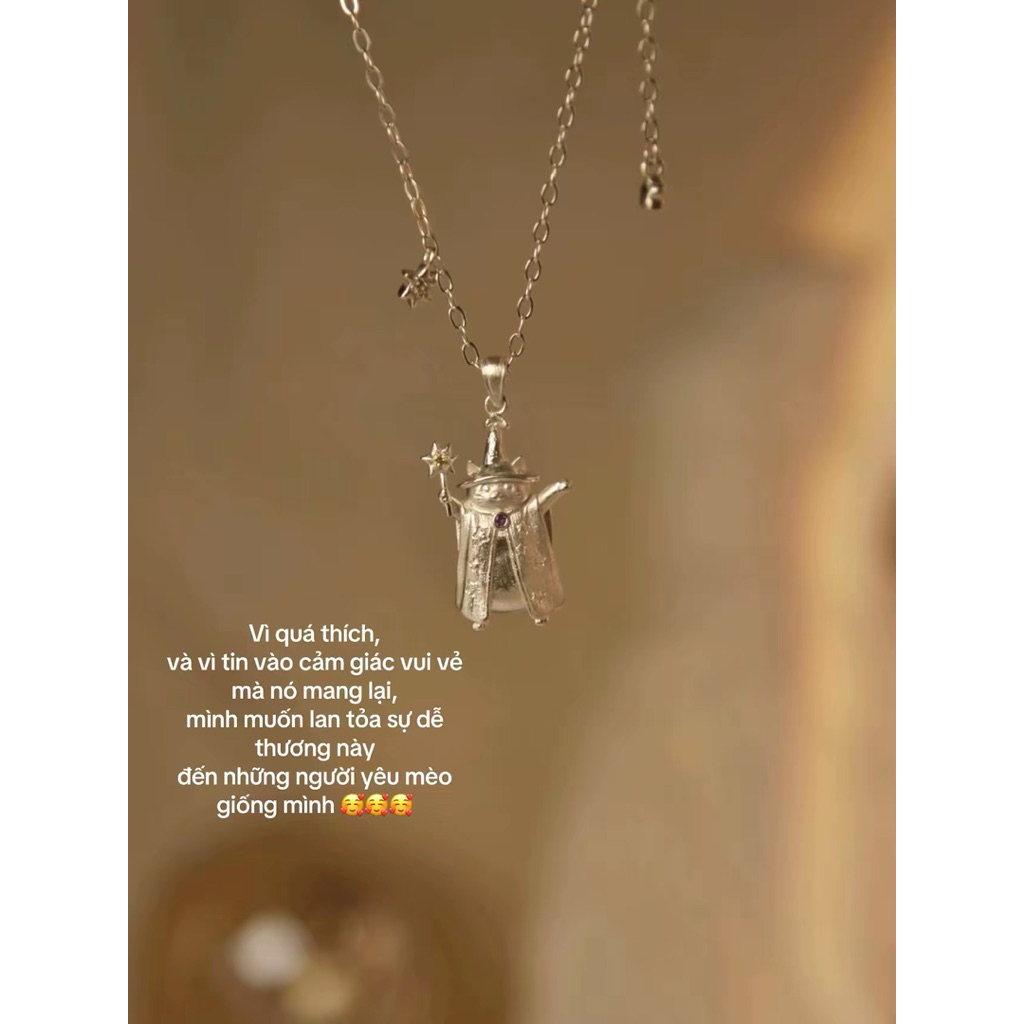 [l.G 2544k] Mặt Dây Chuyền Mèo Phù Thuỷ Dễ Thương bạc 925-Sunday