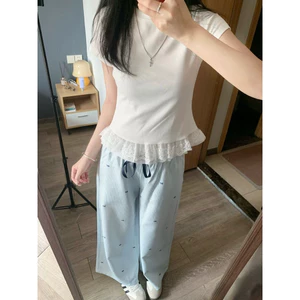 Quần Dài Mặc Nhà Cotton Sọc Nhỏ Dễ Thương Dáng Rộng Lưng Thun Thoải Mái