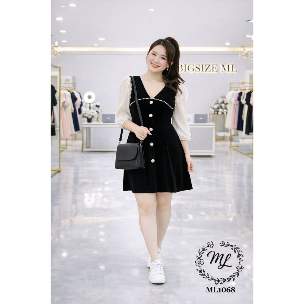🖤 ĐẦM BIGSIZE THUN POLY 2 DA PHỐI TAY VOAN – NỮ TÍNH, TÔN DÁNG, SANG TRỌNG – ML1068 🖤