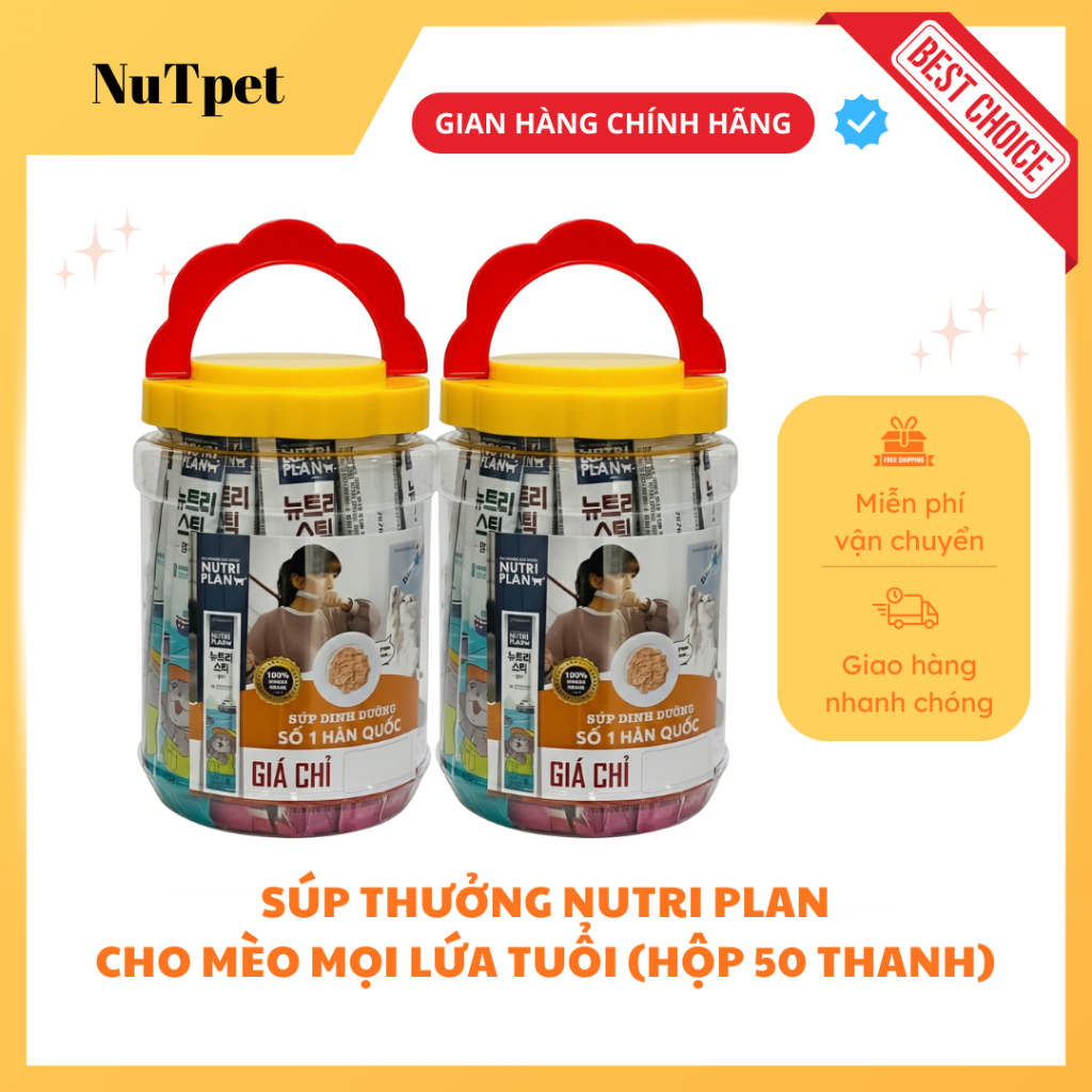 ( Combo 50 thanh mix vị)  Súp thưởng cho mèo Nutri plan Hàn Quốc, Nutri Stick cá hồi, gà, cá ngừ 14g
