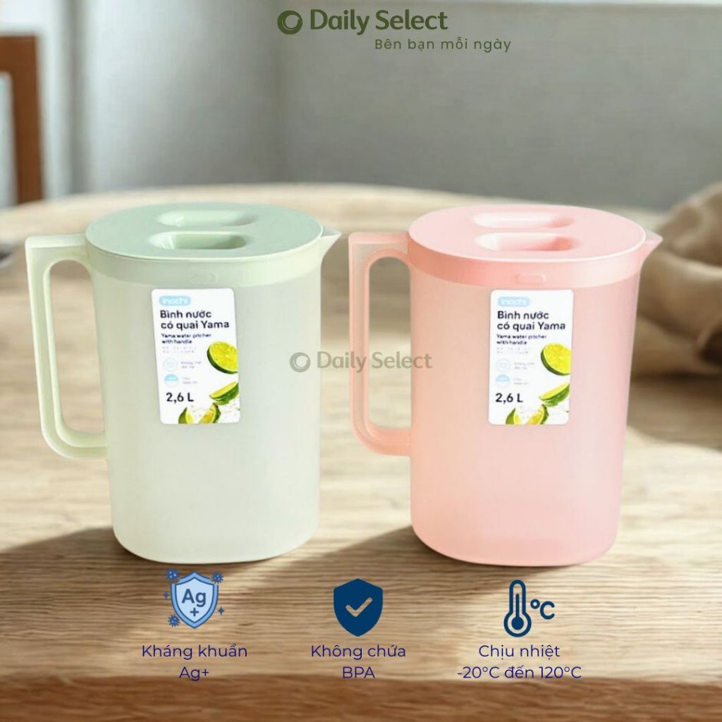 Bình đựng nước có quai 2.6L Inochi YAMA nhựa PP, BPA FREE Bình đựng trà Daily Select