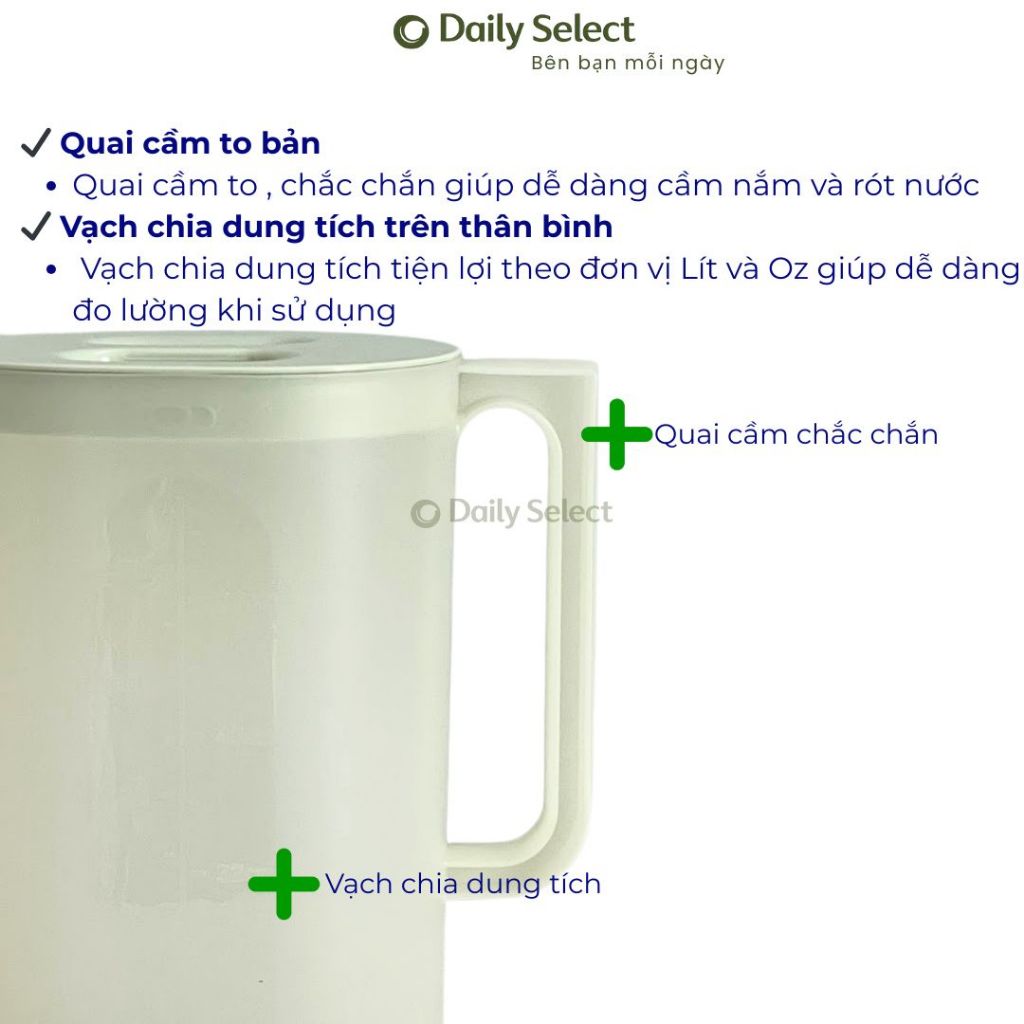 Bình đựng nước có quai 2.6L Inochi YAMA nhựa PP, BPA FREE Bình đựng trà Daily Select