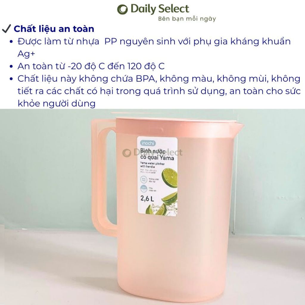 Bình đựng nước có quai 2.6L Inochi YAMA nhựa PP, BPA FREE Bình đựng trà Daily Select