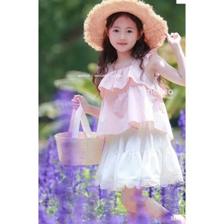 [B&G] Sét váy tone hồng pastel – trắng tinh khôi, thiết kế bèo nhún xinh xắn cho bé gái từ 10-45kg