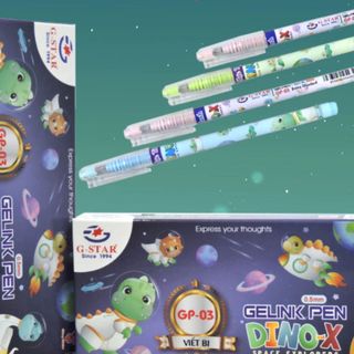 LEAFBOOK Bút Bi / Viết Gel Nước / Bút Gel Nước G-Star / Gstar GP-03 / GP03 Ngòi Bi 0.5mm Hình Khủng Long ( Mực Xanh, Tím