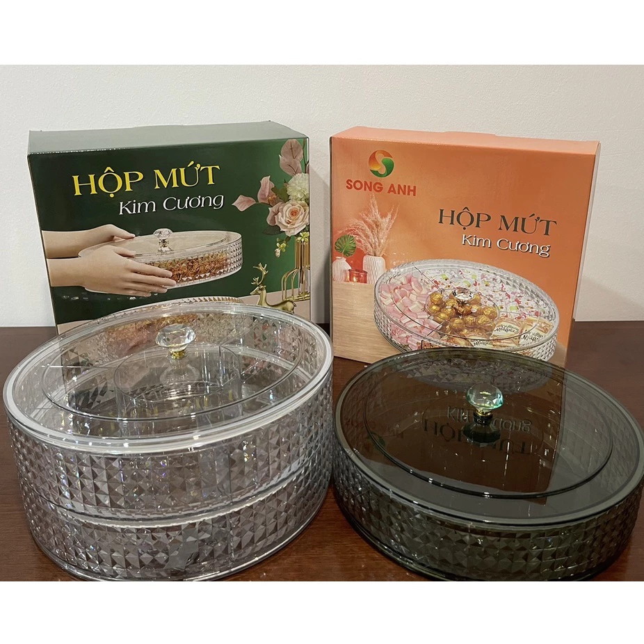 Khay đựng mứt 6 ô, hộp đựng bánh kẹo Tết Kèm Khay ,Màu Hổ Phách Sang Trọng ,Có Nắp Đậy Mẫu Mới 2026