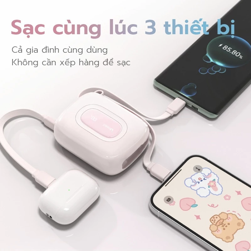 CCC】Pin sạc dự phòng 10000mah Uneed 3-in-1, Sạc nhanh PD 22.5W type-c và sạc lighting phích cắm điện iP14-17 Samsung
