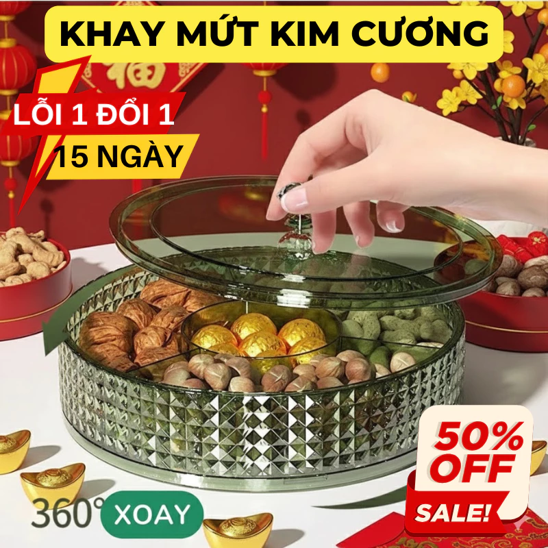 Khay đựng mứt 6 ô, hộp đựng bánh kẹo Tết Kèm Khay ,Màu Hổ Phách Sang Trọng ,Có Nắp Đậy Mẫu Mới 2026