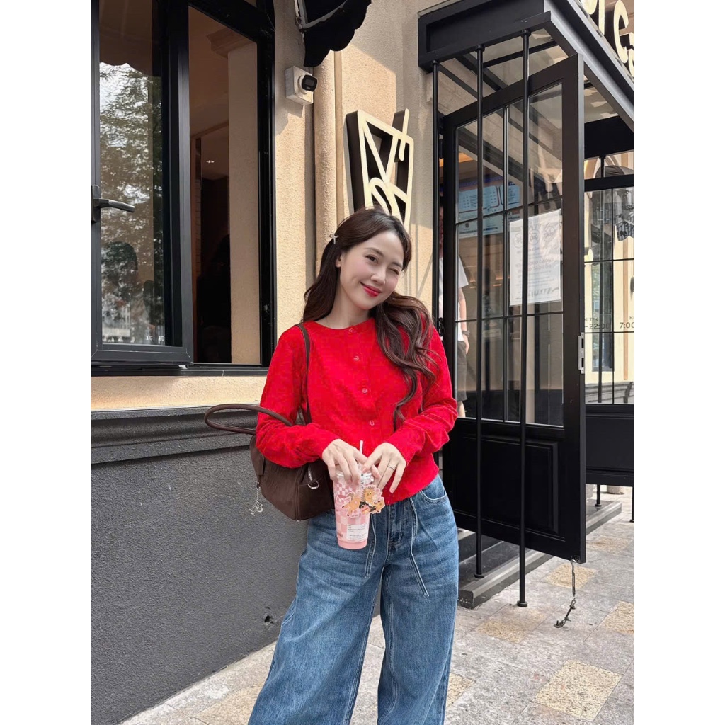 TheBlueTshirt - Áo len cadigan cổ tròn tay dài co giãn basic cho nữ - The Cardigan