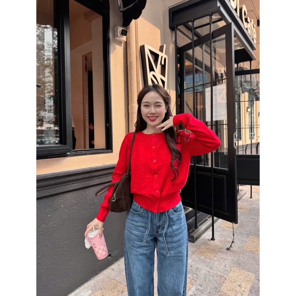 TheBlueTshirt - Áo len cadigan cổ tròn tay dài co giãn basic cho nữ - The Cardigan