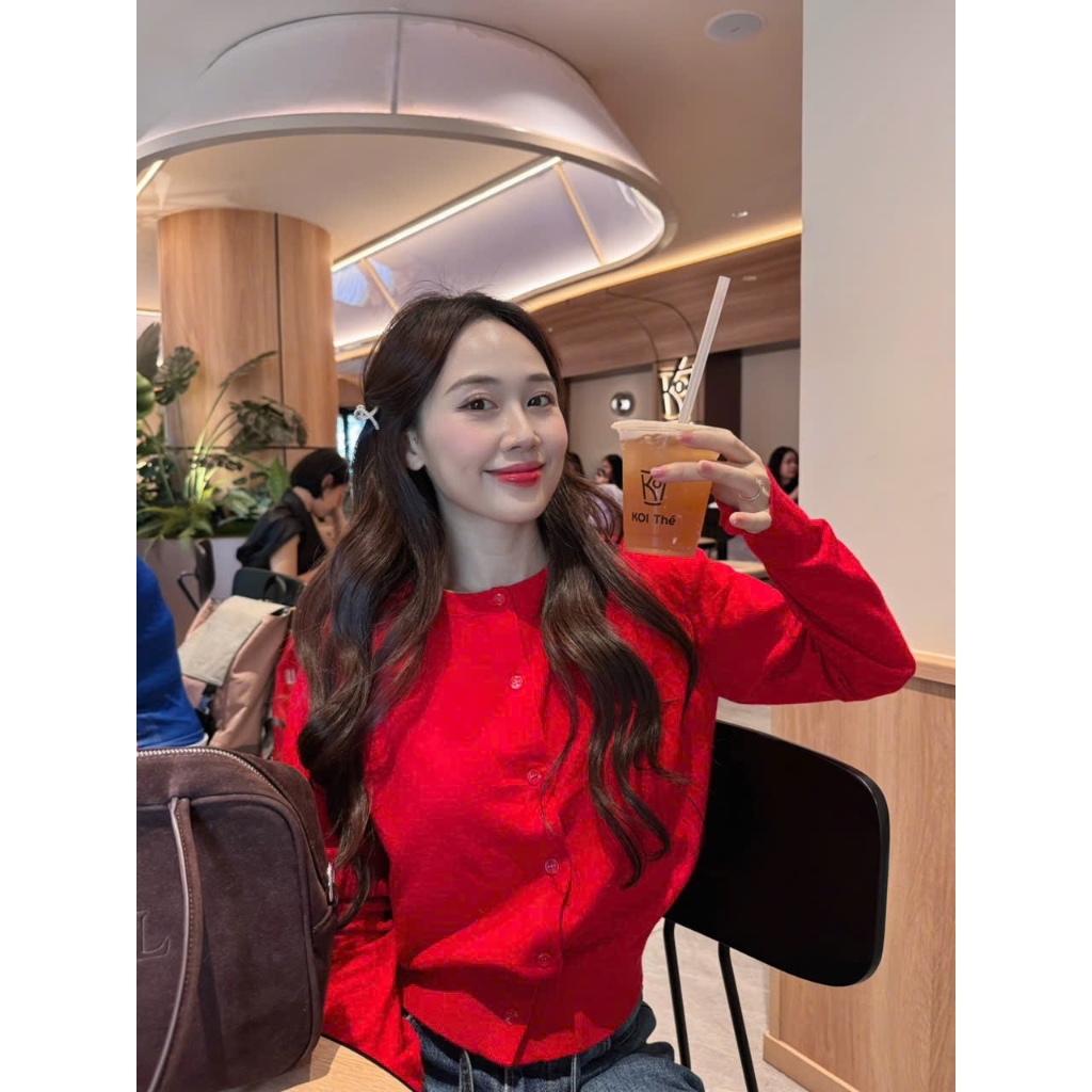 TheBlueTshirt - Áo len cadigan cổ tròn tay dài co giãn basic cho nữ - The Cardigan