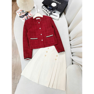 [ Ảnh thật ] Áo dạ tweed tròn viền ren xinh yêu