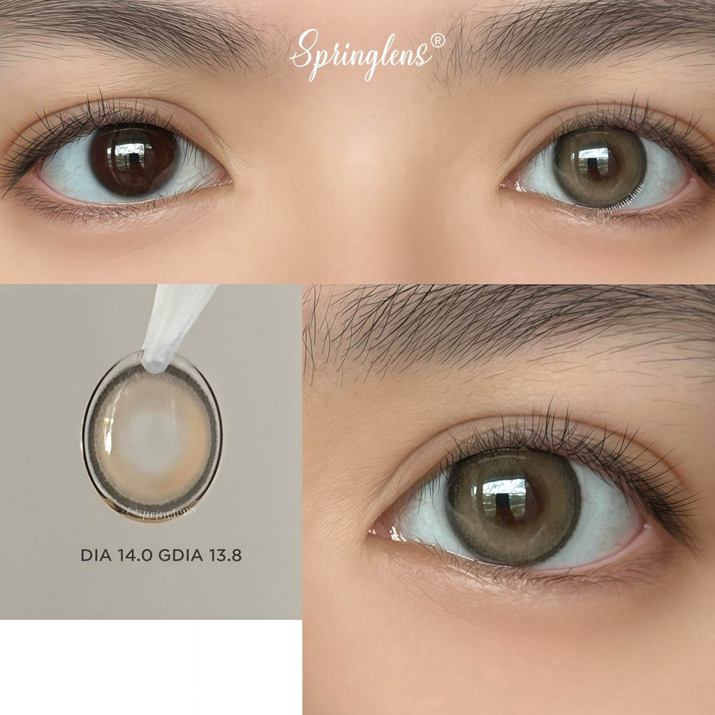 Kính áp tròng filter hiệu ứng AMA BROWN nâu xám vàng có giãn tròng 1 tháng | Spring Lens