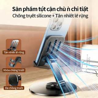 Giá đỡ xoay 720°, thiết kế tản nhiệt rỗng vững chắc, gấp gọn tiện lợi, phù hợp với nhiều thiết bị!