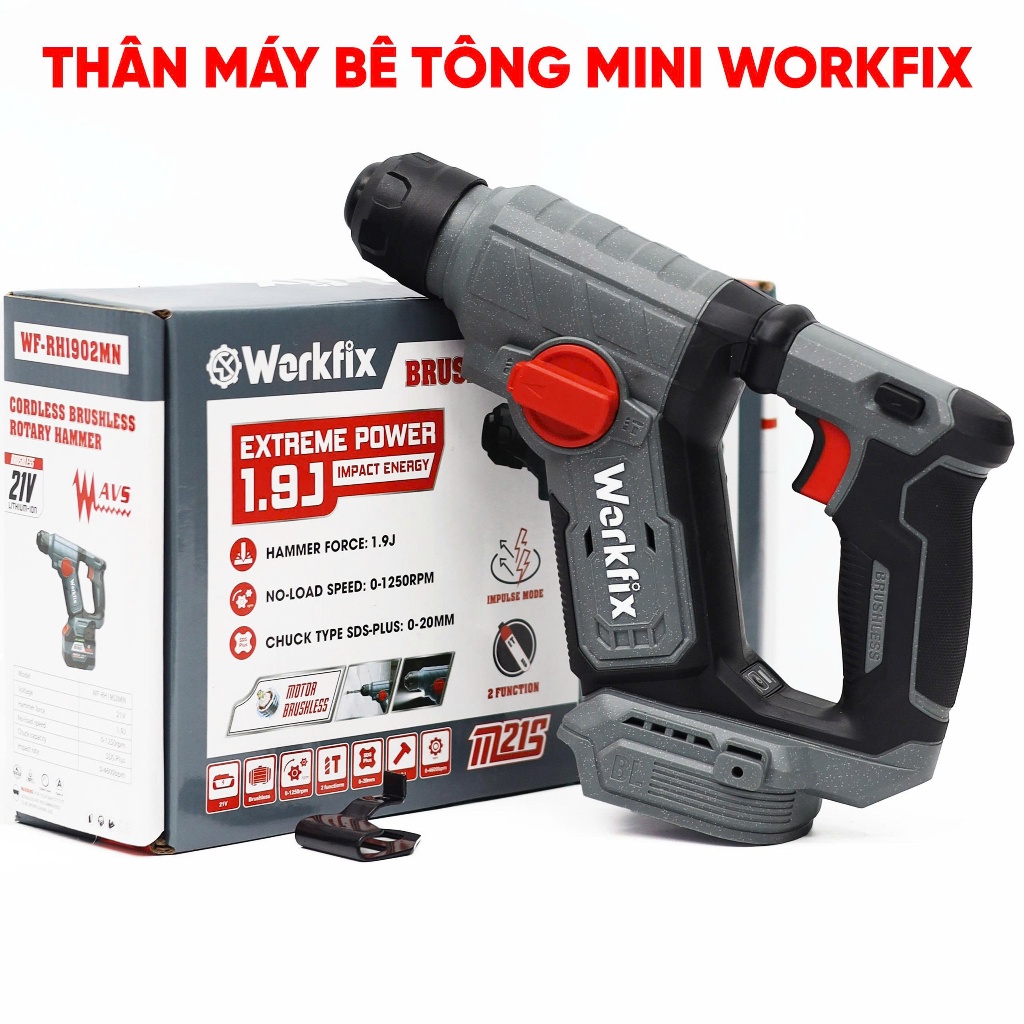 [MỚI- NHỎ GỌN] Máy Khoan Bê Tông Mini 1,9J WF-RH1902MN Workfix,  Khoan Thường, Búa Tặng Thước Dây