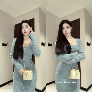 VÁY BODY LEN XANH DÁNG DÀI HÀNG QC HOT