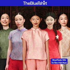 TheBlueTshirt - Áo cánh lụa tơ tằm phom regular cách tân nữ cổ áo dài cho nữ - Viễn Đông
