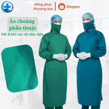 Áo choàng mổ, áo choàng phẫu thuật, chất liệu vải KAKI kháng khuẩn dày dặn (size <80Kg)
