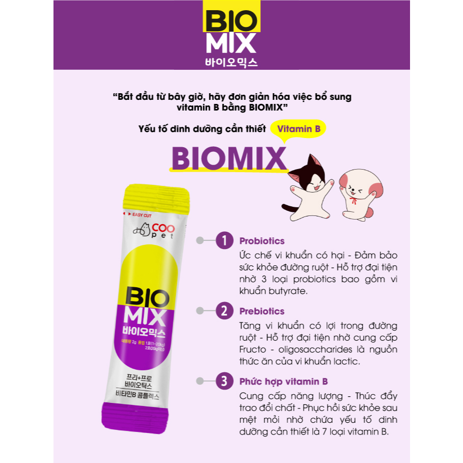 Men tiêu hóa Vi Sinh Biomix và BioFirst Hàn Quốc dành cho chó mèo, dùng cho cả chó mèo sơ sinh