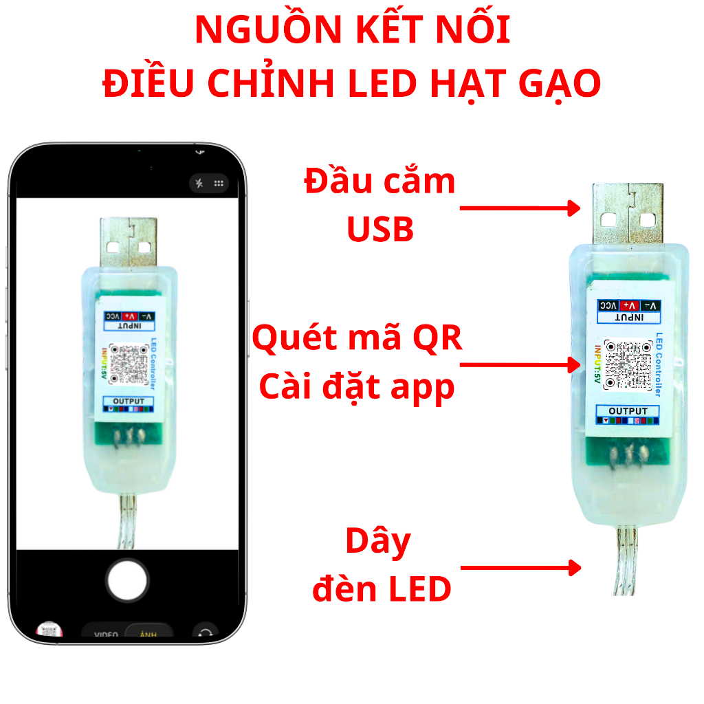 Dây LED Hạt Gạo Trang Trí Tết, Đuổi Nháy Theo Nhạc Chống Nước Điều Khiển Remote Và App Bluetooth