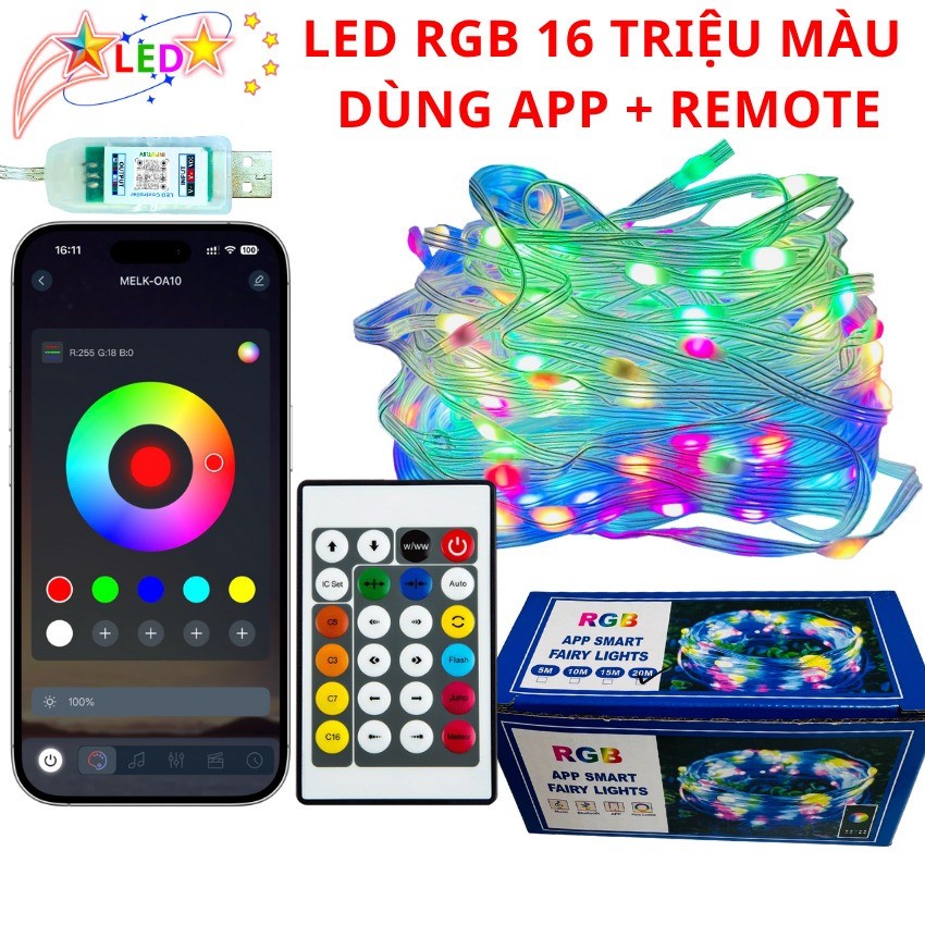 Dây LED Hạt Gạo Trang Trí Tết, Đuổi Nháy Theo Nhạc Chống Nước Điều Khiển Remote Và App Bluetooth