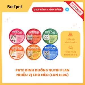 Pate cho mèo Nutri plan 160g 6 vị cá ngừ cá hồi, gà, cua, phô mai, cá cơm, nhuyễn thể Hàn Quốc