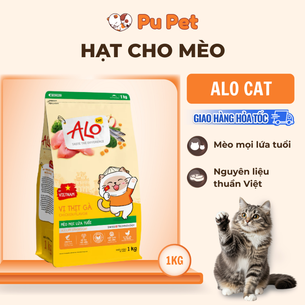 Thức ăn cho mèo ALO CAT dinh dưỡng sạch từ nguyên liệu Việt Nam dành cho mèo mọi lứa tuổi - 1kg