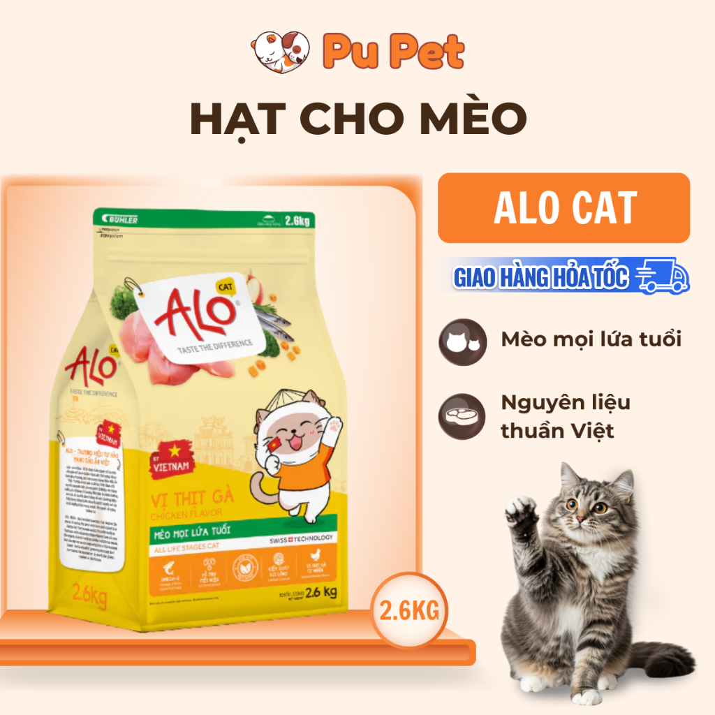 Thức ăn cho mèo ALO CAT dinh dưỡng sạch từ nguyên liệu Việt Nam dành cho mèo mọi lứa tuổi - 2.6kg
