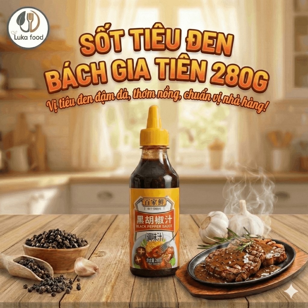 Sốt Tiêu Đen Bách Gia Tiên Chấm & Ướp Đồ Nướng 280g, Làm Steak Bò Bít Tết Sánh Quyện Đậm Đà Chuẩn Vị Nhà Hàng Luka Food
