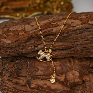 Dây Chuyền Mặt Ngựa Vàng Nhỏ Xinh-Thiết Kế Có Thể Kéo Dãn Điều Chỉnh Dài - Đính Đá Zirconia Lấp Lánh