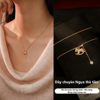 Dây Chuyền Mặt Ngựa Vàng Nhỏ Xinh-Thiết Kế Có Thể Kéo Dãn Điều Chỉnh Dài - Đính Đá Zirconia Lấp Lánh