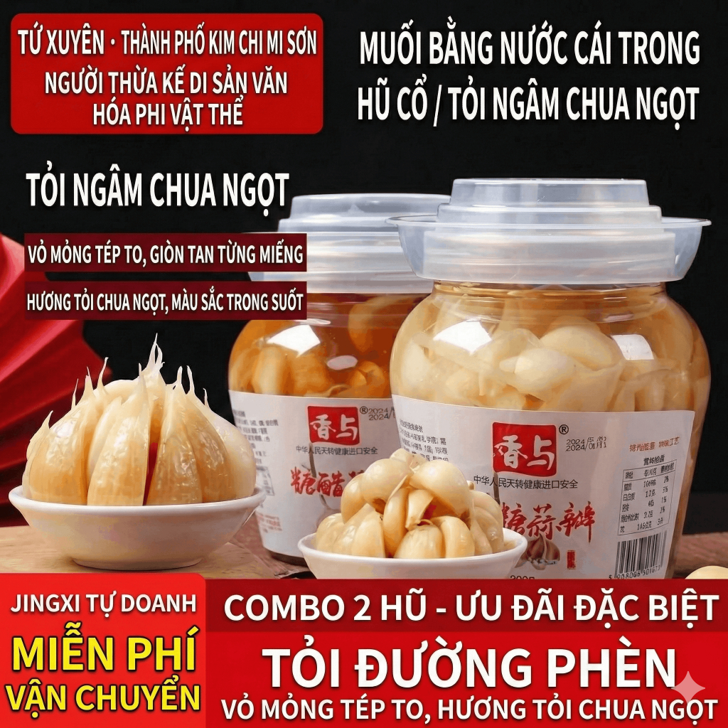 Tỏi Ngâm Tứ Xuyên 2 Vị (Đường Phèn/Chua Ngọt) 800g - Đặc Sản Mi Sơn Tỏi Củ Tuyển Chọn Giòn Rụm, Không Cay Luka Food