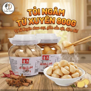 Tỏi Ngâm Tứ Xuyên 2 Vị (Đường Phèn/Chua Ngọt) 800g - Đặc Sản Mi Sơn Tỏi Củ Tuyển Chọn Giòn Rụm, Không Cay Luka Food
