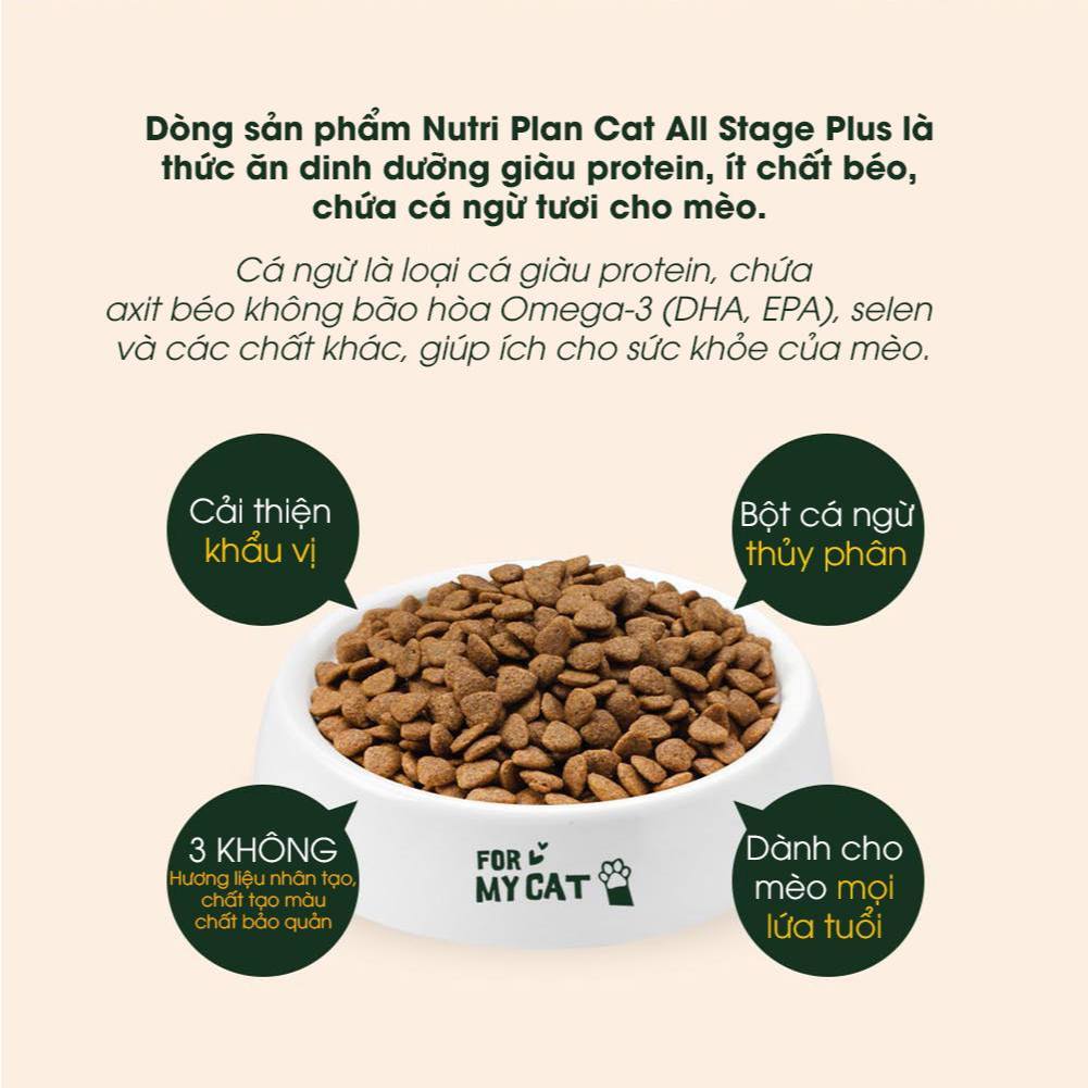 Thức ăn cho meo, Hạt cho mèo mọi lứa tuổi NutriPlan 5.0kg Vị cá Ngừ, Vị Gà, Vị Cá hồi Hàn Quốc