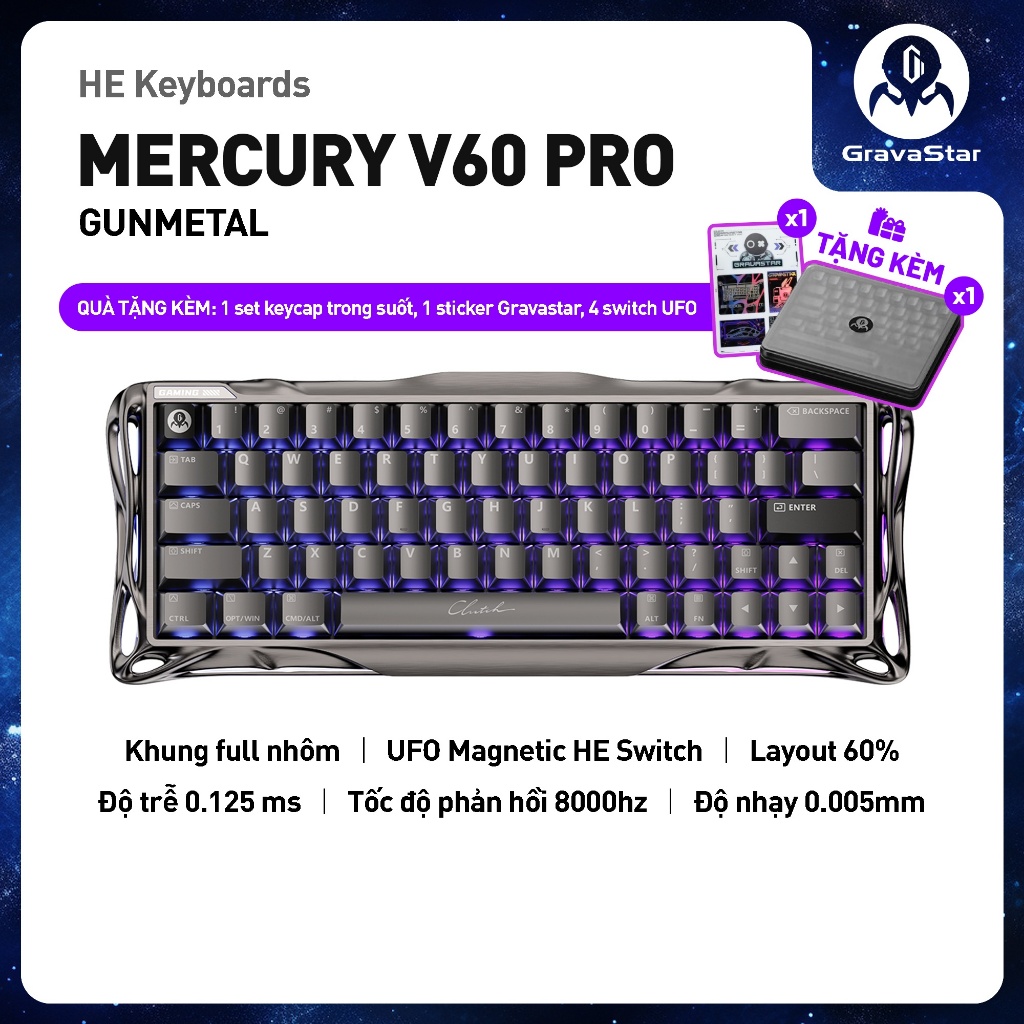 Bàn phím cơ Magnetic HE Gaming Gravastar Mercury V60 Pro - Hàng Chính hãng, bảo hành 12 tháng