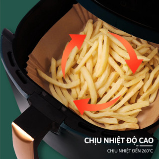Set 50 giấy lót nồi chiên không dầu giấy nến vàng chống dính có hộp tiện dùng cho lò vi sóng