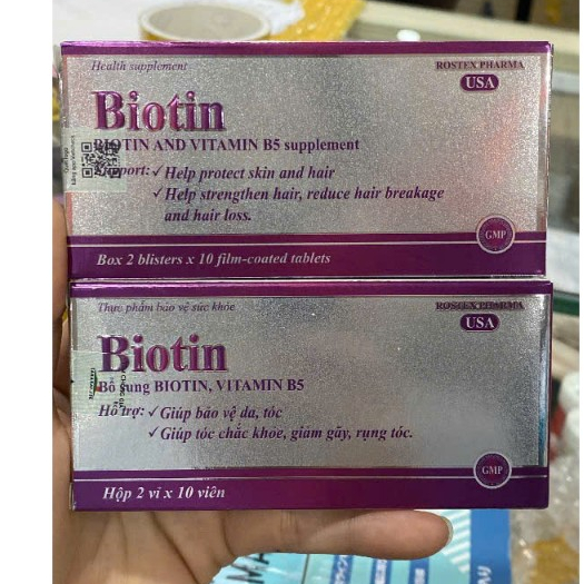 [CHÍNH HÃNG] Viên Uống Biotin 5mg & Vitamin B5 Rostex - Hỗ Trợ Mọc Tóc, Giảm Rụng Tóc, Đẹp Da (Hộp viên nén)