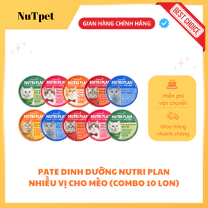 Combo 10 lon Pate cho mèo Nutri Plan 160g Mix 6 vị