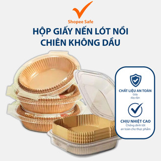 Set 50 giấy lót nồi chiên không dầu giấy nến vàng chống dính có hộp tiện dùng cho lò vi sóng